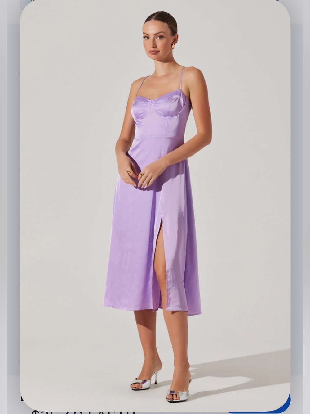 Astr Lavender Satin Midi Slip Dress with Sculpted Bust